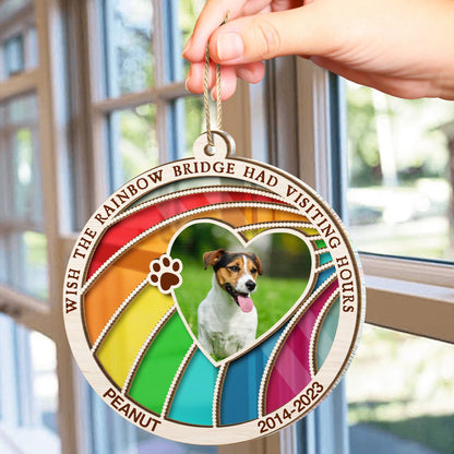 Custom Photo Dog Cat A Piece Of My Heart Is At The Rainbow Bridge - Pet Memorial Gift, Christmas Gift - Personalized Suncatcher Ornament