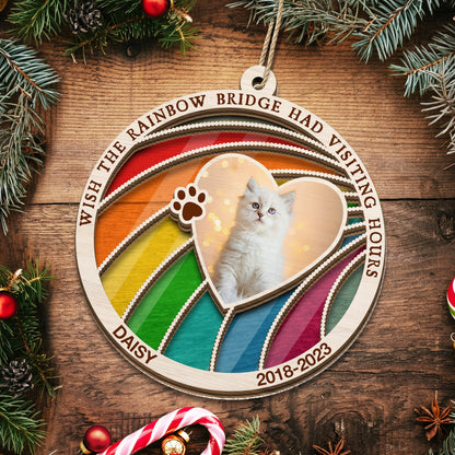 Custom Photo Dog Cat A Piece Of My Heart Is At The Rainbow Bridge - Pet Memorial Gift, Christmas Gift - Personalized Suncatcher Ornament