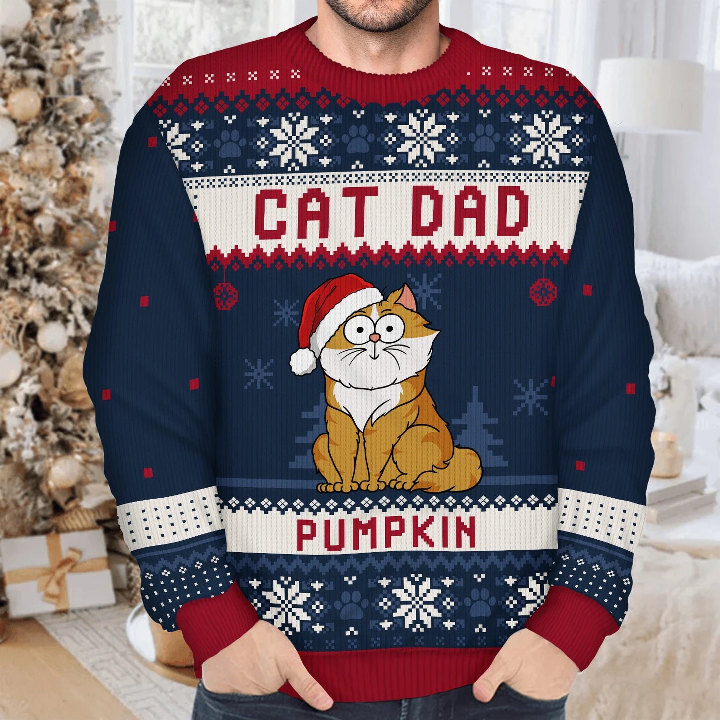 Cat Mom Cat Dad Funny Cartoon Cats - Christmas Gift For Cat Lovers - Personalized Unisex Ugly Sweater