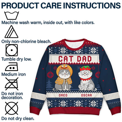 Cat Mom Cat Dad Funny Cartoon Cats - Christmas Gift For Cat Lovers - Personalized Unisex Ugly Sweater