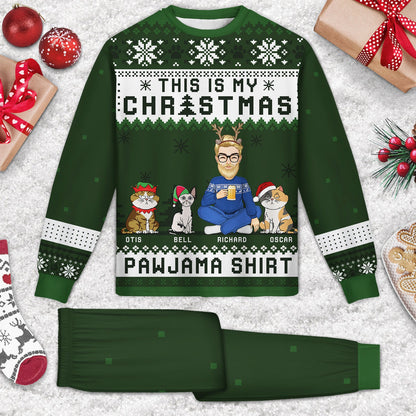 Cat Christmas Pawjama Shirt Cartoon Style - Gift For Cat Lovers, Cat Moms, Cat Dads - Personalized Unisex Pajamas Set