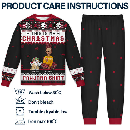 Cat Christmas Pawjama Shirt Cartoon Style - Gift For Cat Lovers, Cat Moms, Cat Dads - Personalized Unisex Pajamas Set