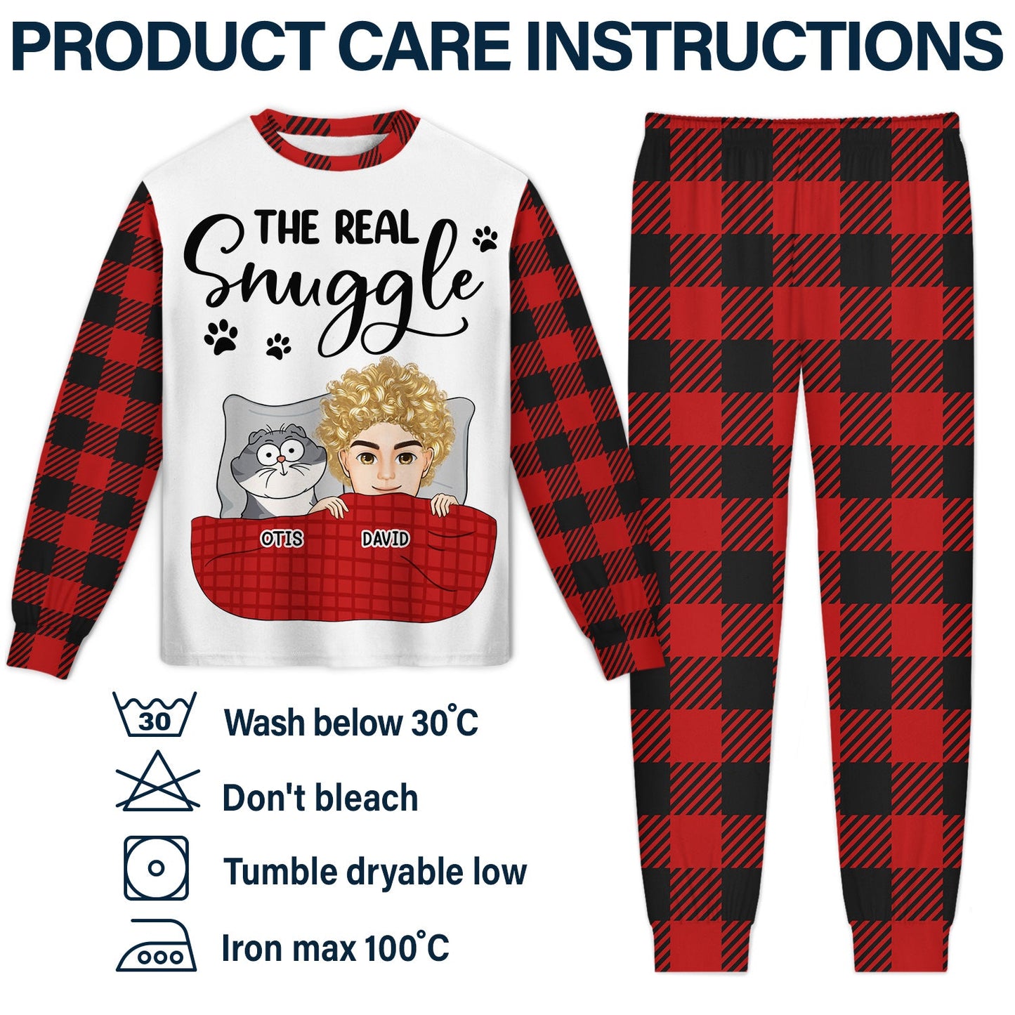 The Real Snuggle Cartoon Style - Gift For Cat Lovers, Cat Mom, Cat Dad - Personalized Unisex Pajamas Set