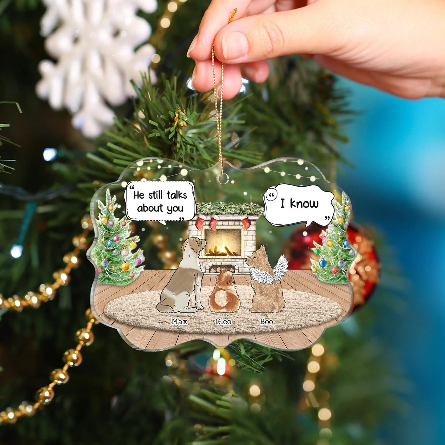 They Still Talk About You Cozy House - Memorial Christmas Gift For Pet Lovers - Personalized Medallion Acrylic Ornament