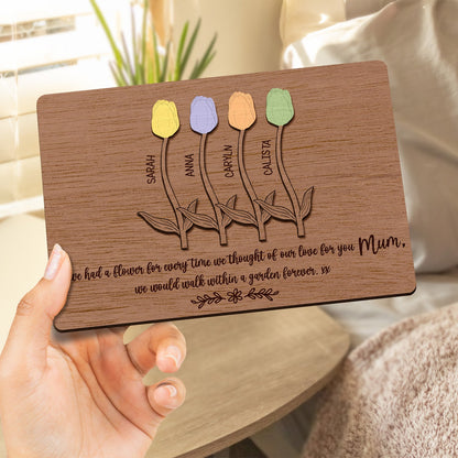 Mom's Flower Garden - Birthday, Loving Gift For Mother, Mum, Grandma, Grandmother, Family - Personalized 2-Layered Wooden Plaque With Stand