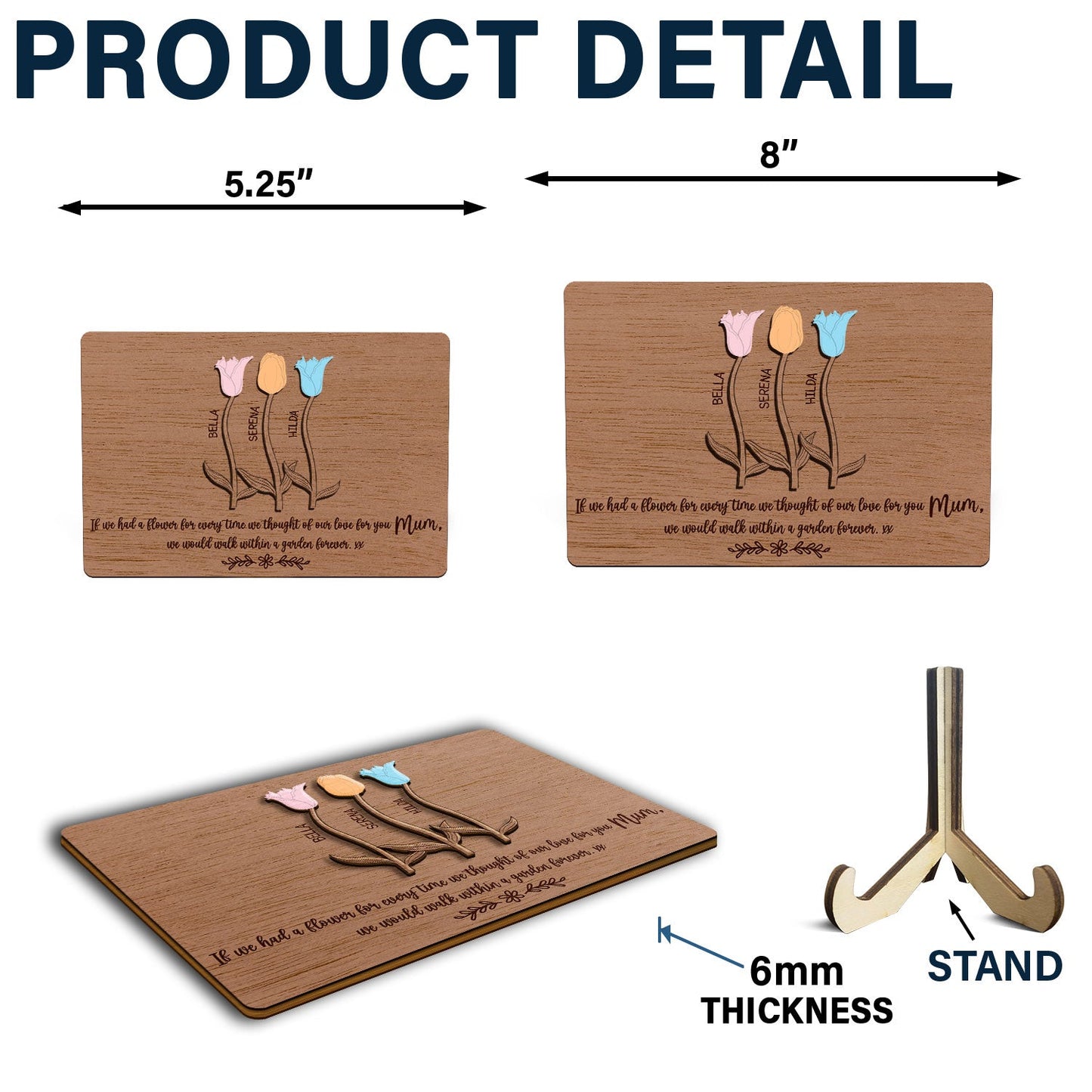 Mom's Flower Garden - Birthday, Loving Gift For Mother, Mum, Grandma, Grandmother, Family - Personalized 2-Layered Wooden Plaque With Stand