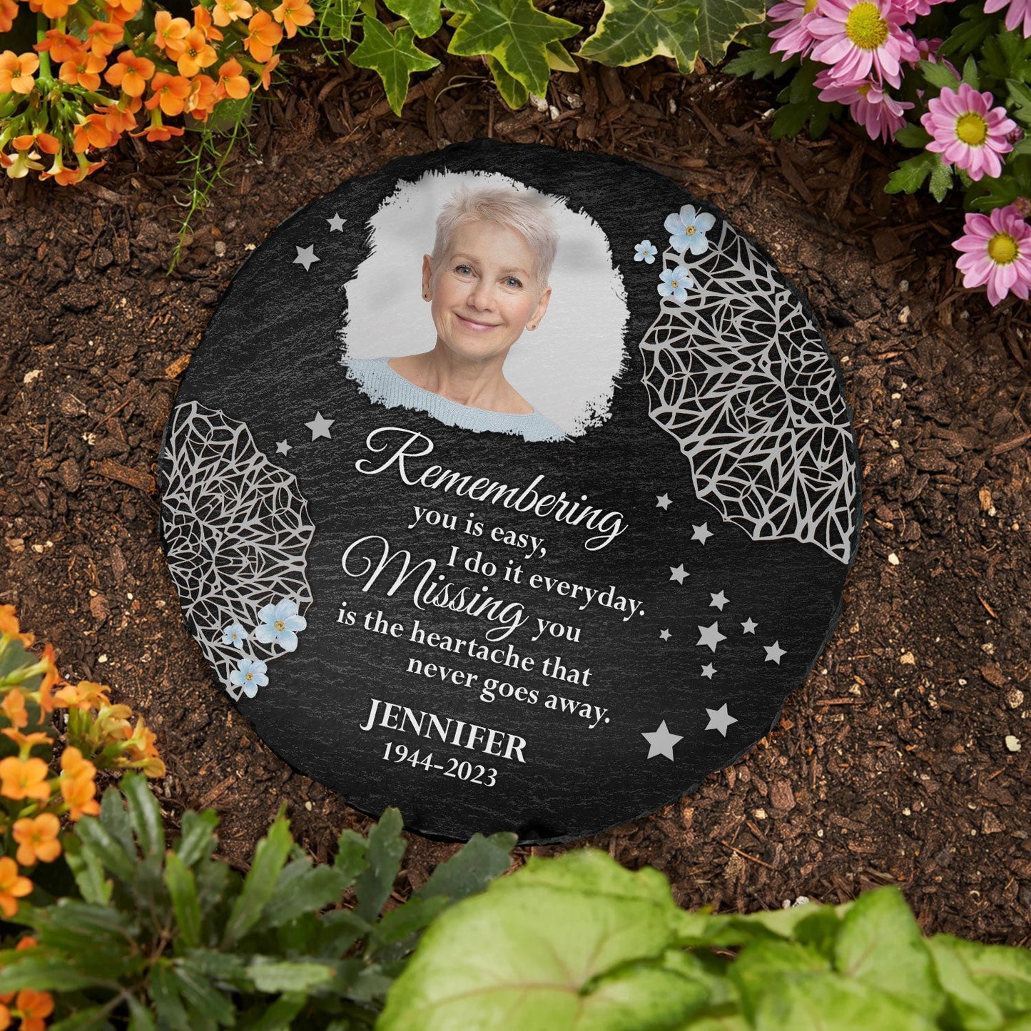 Custom Photo Stars In The Sky - Memorial Gift, Sympathy Gift - Personalized Circle Memorial Garden Stone