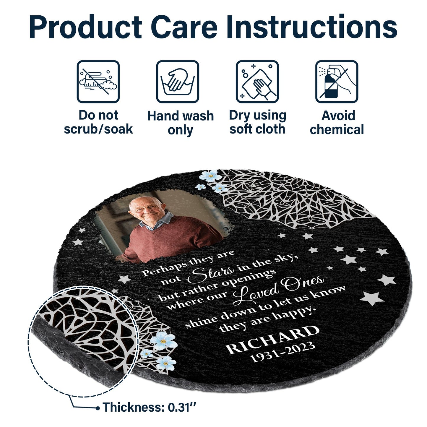 Custom Photo Stars In The Sky - Memorial Gift, Sympathy Gift - Personalized Circle Memorial Garden Stone