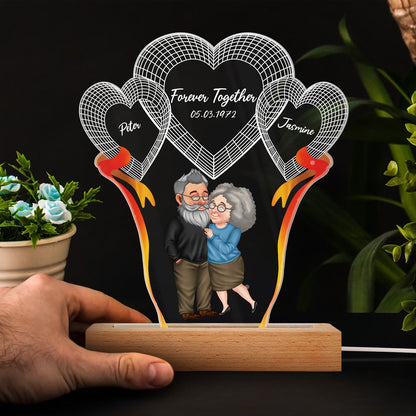 Arm In Arm Couple Forever Together - Loving, Anniversary Gift For Couples, Husband, Wife - Personalized 3D Led Light Wooden Base