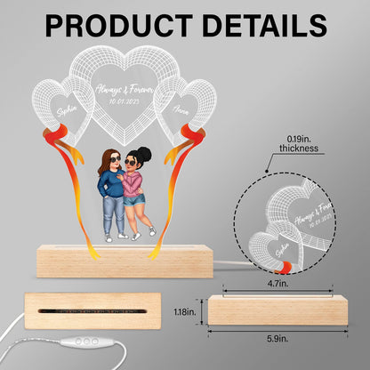 Arm In Arm Couple Forever Together - Loving, Anniversary Gift For Couples, Husband, Wife - Personalized 3D Led Light Wooden Base