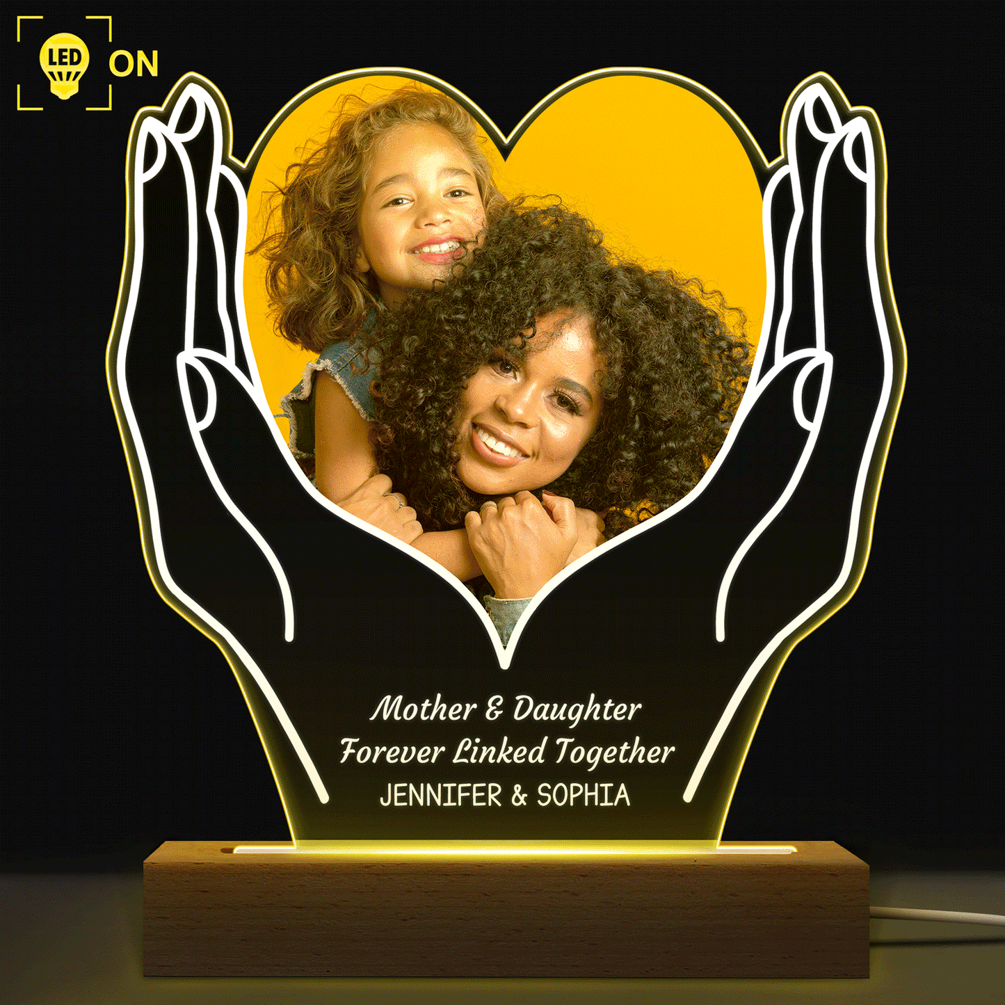 Custom Photo Cherished Heart - Loving Gift For Mom, Mother, Couples, Your Loved Ones - Personalized 3D Led Light Wooden Base