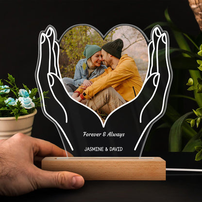 Custom Photo Cherished Heart - Loving Gift For Mom, Mother, Couples, Your Loved Ones - Personalized 3D Led Light Wooden Base