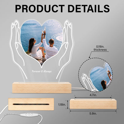 Custom Photo Cherished Heart - Loving Gift For Mom, Mother, Couples, Your Loved Ones - Personalized 3D Led Light Wooden Base