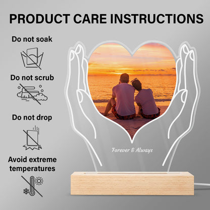 Custom Photo Cherished Heart - Loving Gift For Mom, Mother, Couples, Your Loved Ones - Personalized 3D Led Light Wooden Base