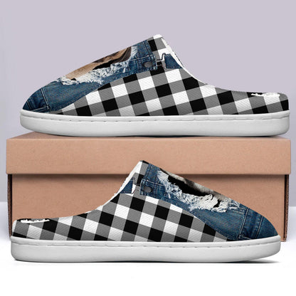 Custom Photo Overalls Pet Face - Gift For Pet Lovers, Pet Mom, Pet Dad - Personalized Fluffy Slippers