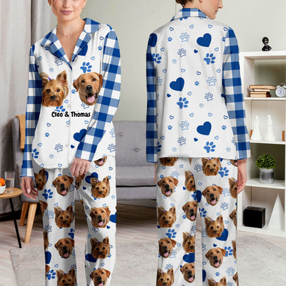 Custom Photo Plaid Pet Face - Gift For Pet Lovers - Personalized Long Pajamas Set