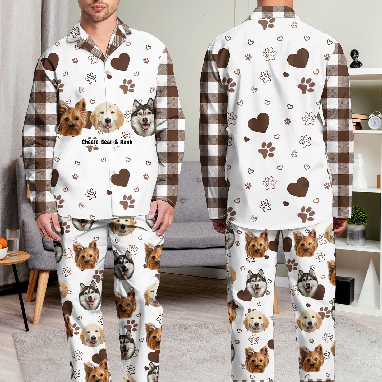 Custom Photo Plaid Pet Face - Gift For Pet Lovers - Personalized Long Pajamas Set