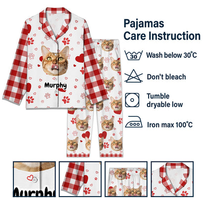 Custom Photo Plaid Pet Face - Gift For Pet Lovers - Personalized Long Pajamas Set