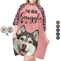 Custom Photo The Real Snuggle - Gift For Dog Mom, Cat Mom, Pet Lovers - Personalized Women's Sleep Tee