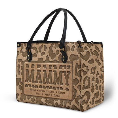 Mom Grandma Title Leopard Pattern - Birthday, Loving Gift For Grandmother, Mother, Mom - Personalized Leather Bag