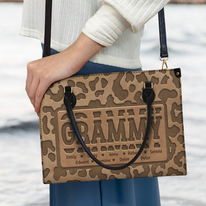 Mom Grandma Title Leopard Pattern - Birthday, Loving Gift For Grandmother, Mother, Mom - Personalized Leather Bag