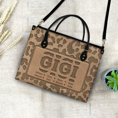 Mom Grandma Title Leopard Pattern - Birthday, Loving Gift For Grandmother, Mother, Mom - Personalized Leather Bag