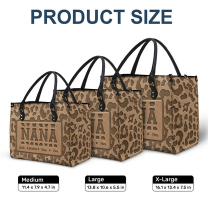 Mom Grandma Title Leopard Pattern - Birthday, Loving Gift For Grandmother, Mother, Mom - Personalized Leather Bag
