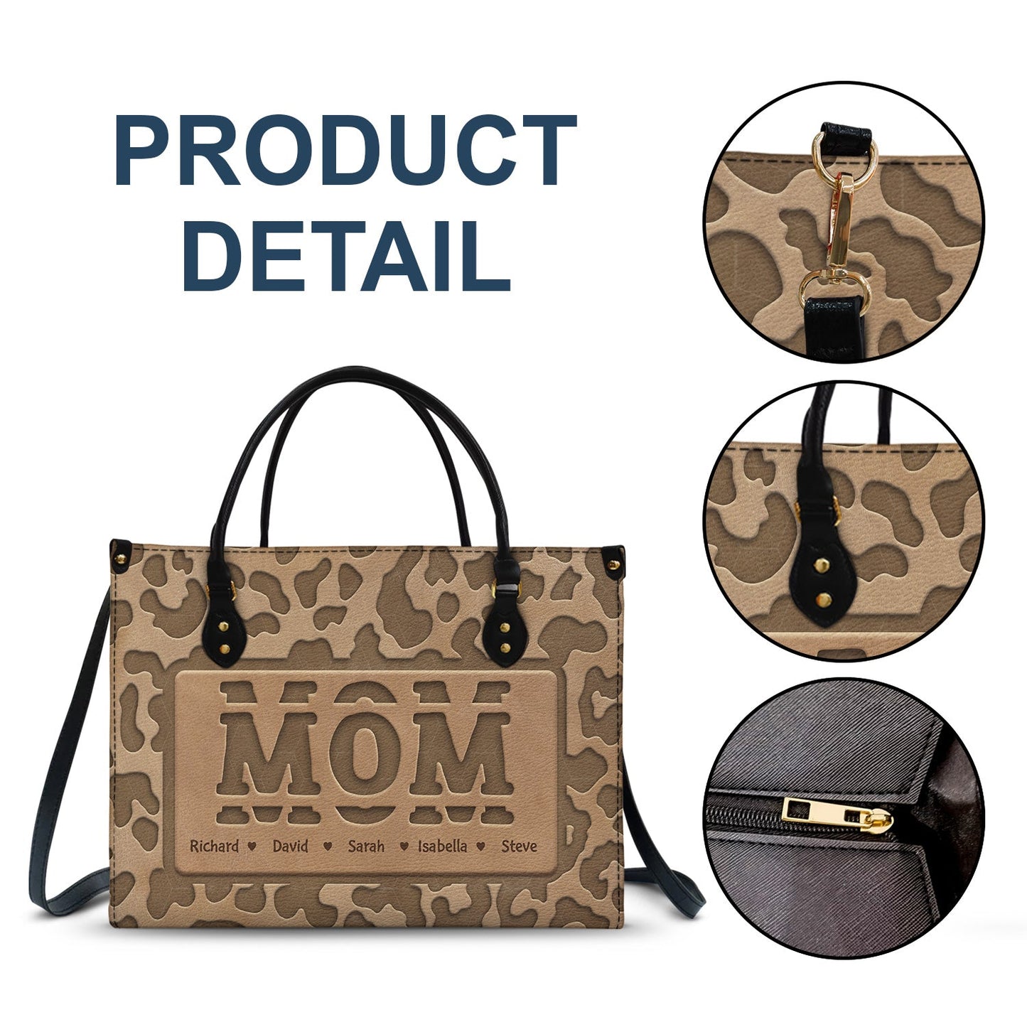Mom Grandma Title Leopard Pattern - Birthday, Loving Gift For Grandmother, Mother, Mom - Personalized Leather Bag
