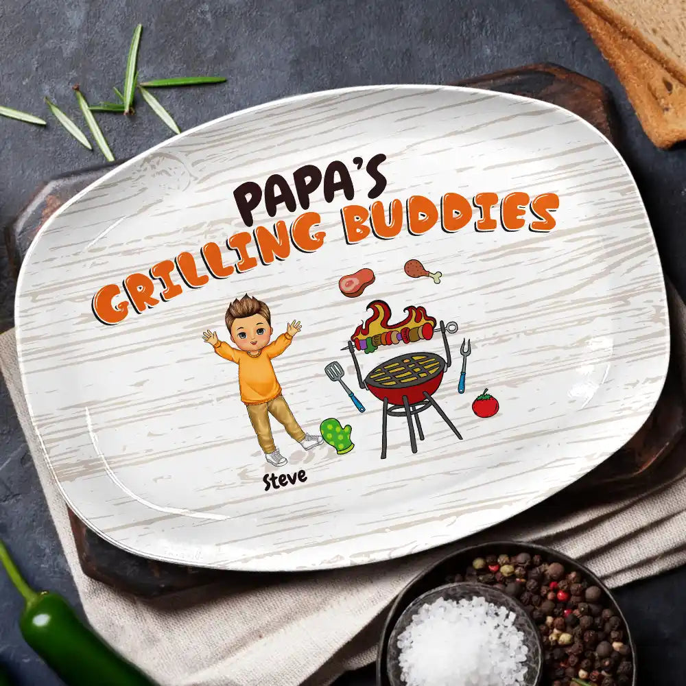 Papa's Grilling Buddies - Gift For Grandpa, Dad, Father - Personalized Plate