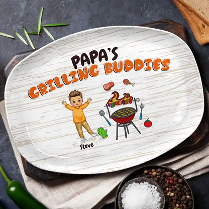 Papa's Grilling Buddies - Gift For Grandpa, Dad, Father - Personalized Plate