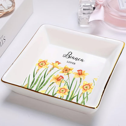 Birth Month Flower - Birthday, Loving Gift For Mom, Mother, BFF Best Friends, Besties, Sisters, Siblings - Personalized Ring Dish