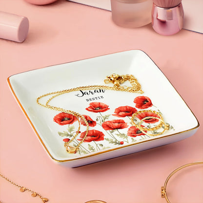 Birth Month Flower - Birthday, Loving Gift For Mom, Mother, BFF Best Friends, Besties, Sisters, Siblings - Personalized Ring Dish