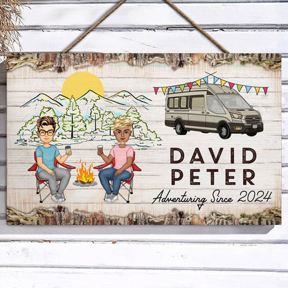 Adventuring Since - Gift For Camping Lovers, Camping Couples - Personalized Wood Rectangle Sign