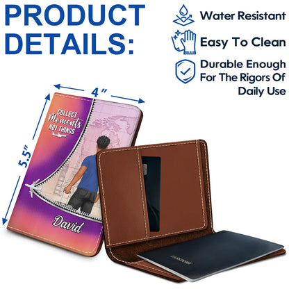 Collect Moments Not Things - Personalized Passport Cover, Passport Holder