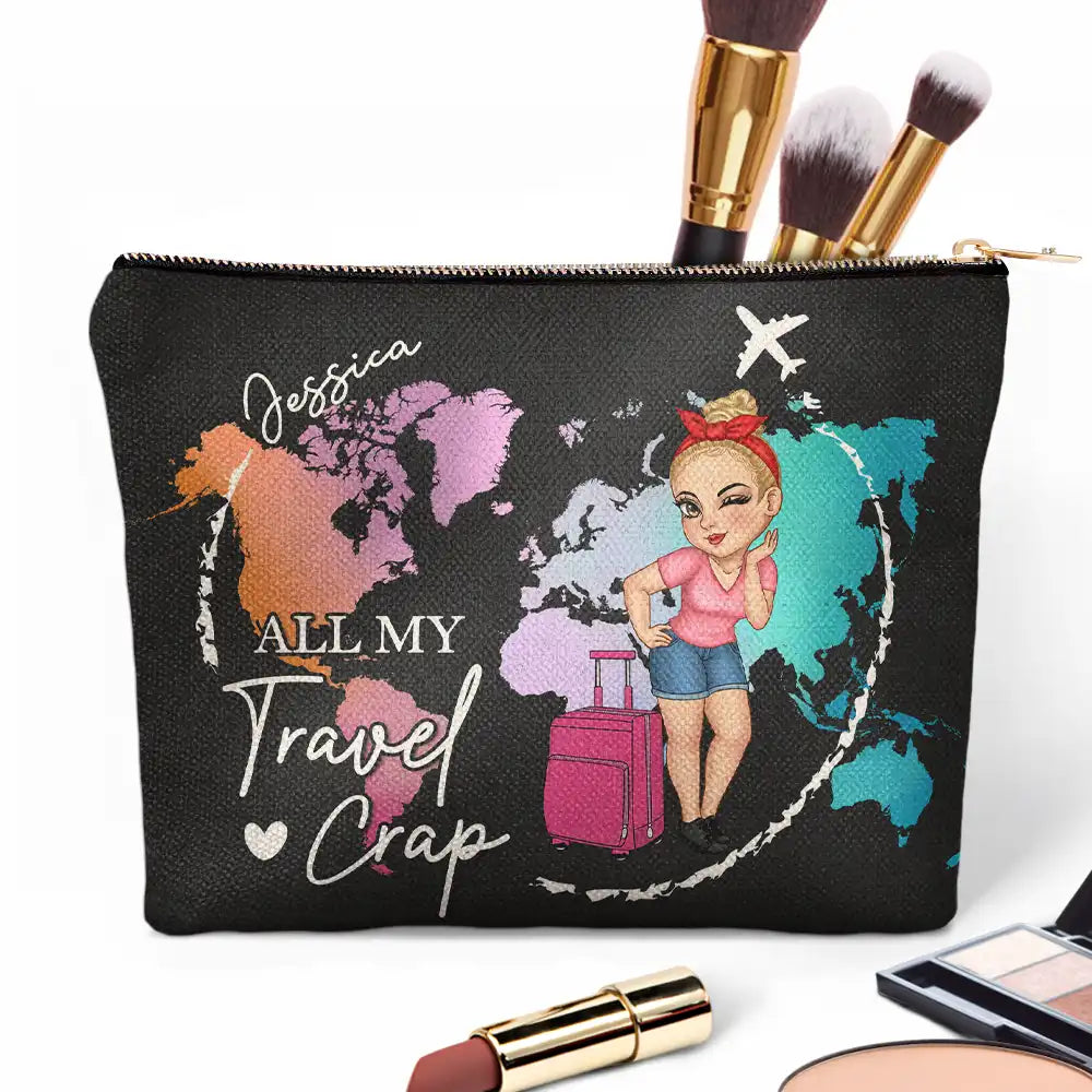 All My Travel Crap World Map - Personalized Cosmetic Bag