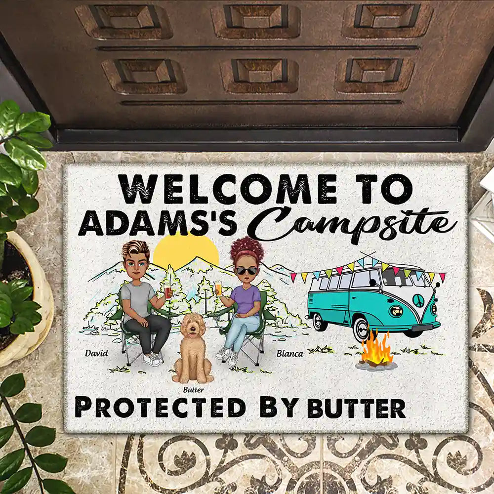 Welcome To Our Campsite Protected Dog Lovers - Personalized Doormat