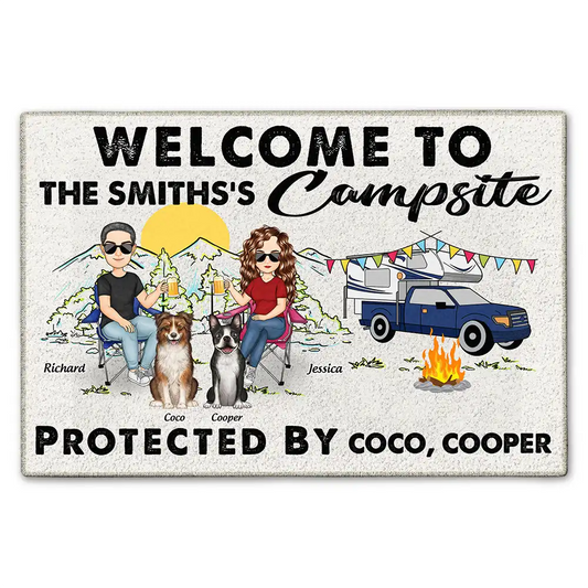 Welcome To Our Campsite Protected Dog Lovers - Personalized Doormat