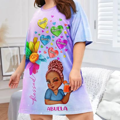 Colorful Flower Heart Grandma - Personalized Women's Sleep Tee