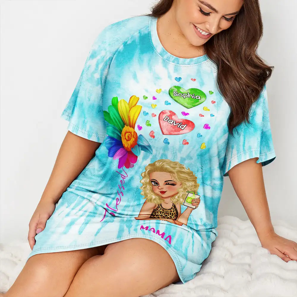 Colorful Flower Heart Grandma - Personalized Women's Sleep Tee