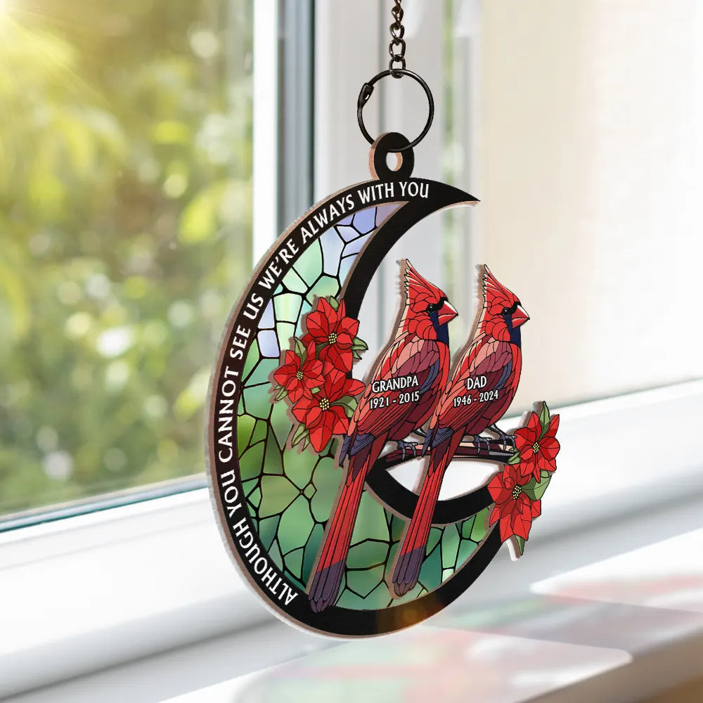 Memorial Cardinal Stained Glass Moon - Personalized Window Hanging Suncatcher Ornament