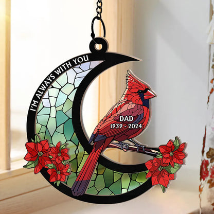 Memorial Cardinal Stained Glass Moon - Personalized Window Hanging Suncatcher Ornament