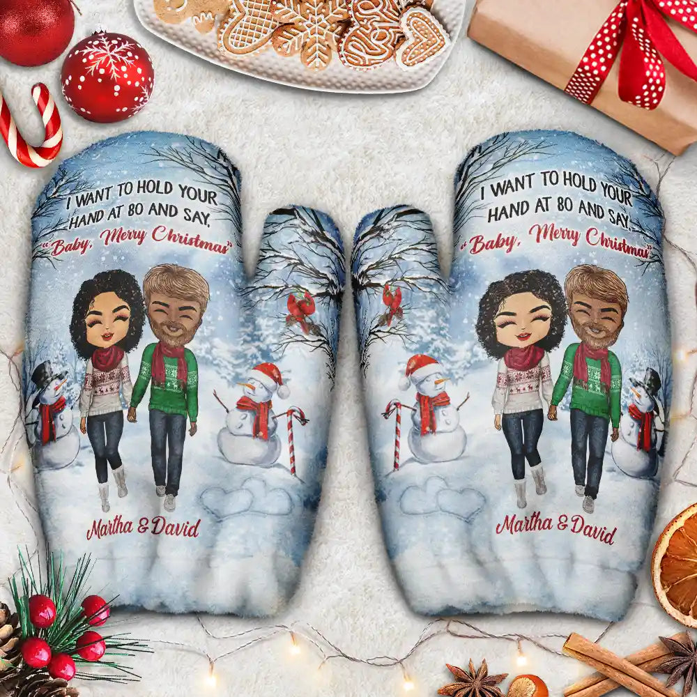 Couple I Want To Hold Your Hand At 80 - Personalized Warm Mittens
