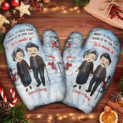 Couple I Want To Hold Your Hand At 80 - Personalized Warm Mittens