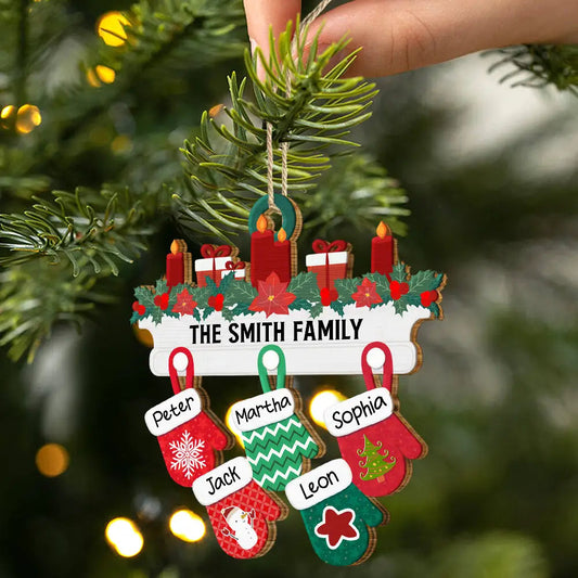 Christmas Family Warm Mittens - Personalized Wooden Cutout Ornament