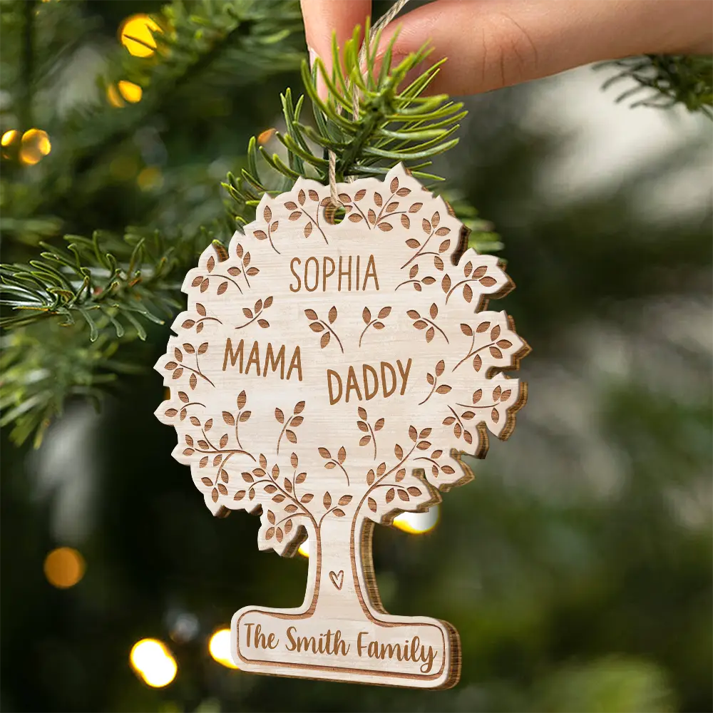 Family Tree - Personalized Custom Shaped Wooden Ornament