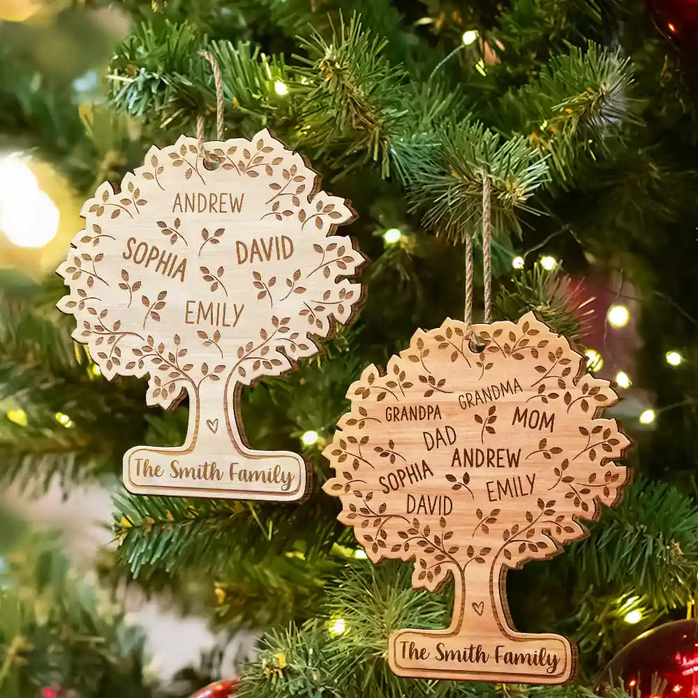 Family Tree - Personalized Custom Shaped Wooden Ornament