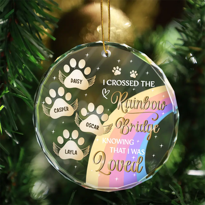 I Crossed The Rainbow Bridge Memorial Pet - Personalized Circle Glass Ornament