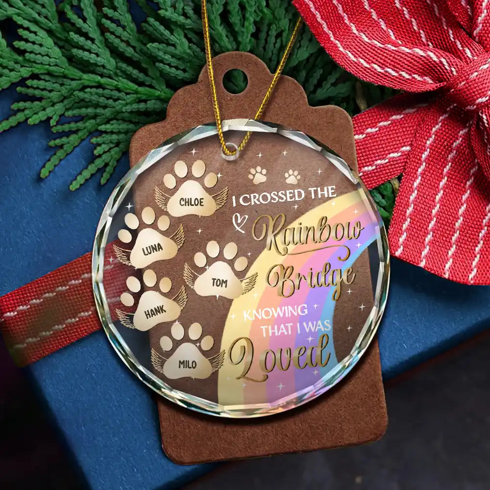 I Crossed The Rainbow Bridge Memorial Pet - Personalized Circle Glass Ornament