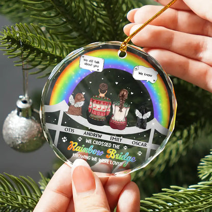 Memorial Dog Cat At The Rainbow Bridge - Personalized Circle Glass Ornament