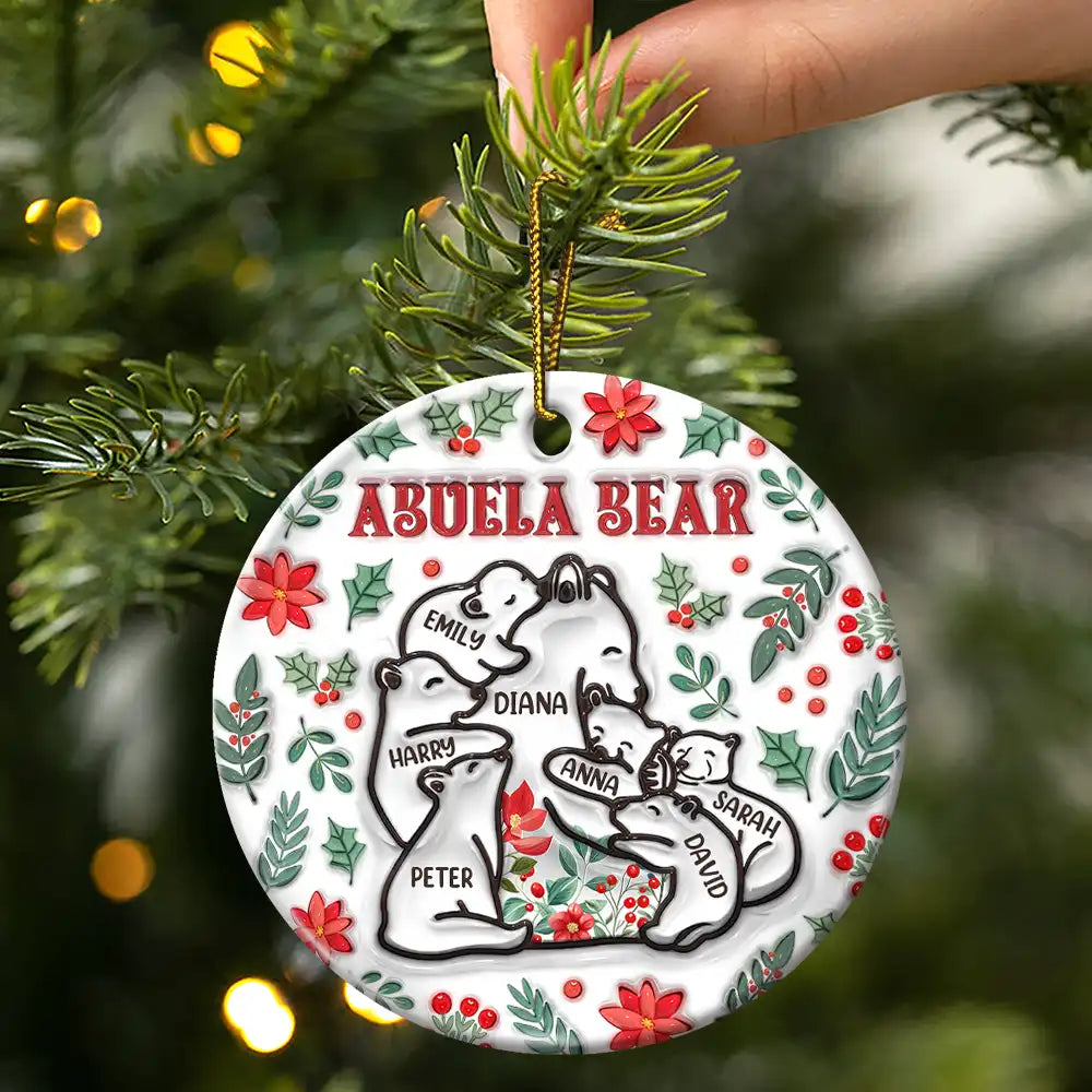 Christmas Mama Bear - 3D Inflated Effect Printed Ornament, Personalized Circle Ornament